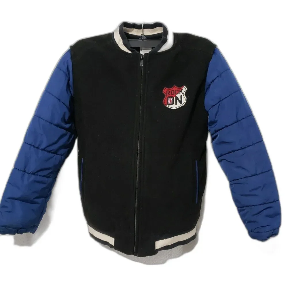 Gymboree Rock n Roll Collection Varsity Blue Black Zip Boys Warm Coat  L (10-12)